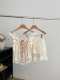 srczz  -  2000s Vintage Japanese Kawaii Suits Lolita 2 Piece Skirt Set Women Even Party Clothing Casual Y2k Crop Top Blouse + Slim Skirts