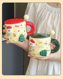 elvesmall  - Cartoon Christmas Mug Household Cute Milk Ceramic Cup with Lid and Spoon Accompanying Gift Couple Coffee Cup