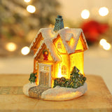 elvesmall  Cabin Decoration Christmas Glowing Ornaments Resin LED Houses Christmas Kids Gifts Snowman Santa Claus Microlandscape Ornament