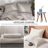 elvesmall  Bedding set 100% Linen Duvet Cover Set 3pcs Basic Style Natural Breathable Farmhouse Bedding with Button Closure