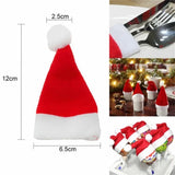 elvesmall  1-10Pcs Mini Santa Hat Christmas Tableware Holder Bottle Wine Bottle Covers Velvet Lollipops Caps Cover Hats Xmas Party Decor