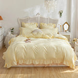 elvesmall Lace Ruffles Bedding Set White and Gray Color Bedclothes for Boys/Girls Full Size Quilt Cover Sets Queen/King Bed Linen Sets