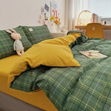 elvesmall Japan Style Plaid Queen Size Duvet Cover Set with Sheets High Quality Skin Friendly Bedding Set King Single Double Bedding Sets