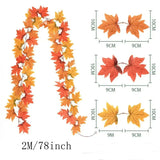elvesmall 2M Artificial Fall Maple Leaf Garland Fake Plants Autumn Decor Leaves Vine for Thanksgiving Halloween Festivals Wedding Decora