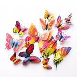 elvesmall  12pcs/set 3D Double-layer Butterfly Wall Stickers with Magnet PVC Butterflies Refrigerator Stickers Home Wedding Christmas Decor