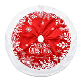 elvesmall  Christmas Tree Skirt 122cm Red Faux Fur Christmas Tree Skirts with White Snowflakes Merry Christmas Sign Xmas Tree Decor
