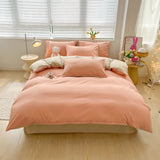 elvesmall Solid Color Duvet Cover Set Twin Queen, 100% Washed Cotton Bedding Set Soft Comfy 4 Pcs-1 Quilt Cover,1 Flat Sheet,2 Pillowcase