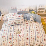 elvesmall  Winter Thickened Warm Flannel Queen Bedding Set Home Textile Cartoon Cute Duvet Cover Sheet Pillowcase 4pcs Luxury Bed Linen Set