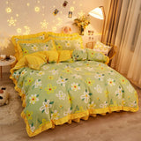 elvesmall Botanical Floral Duvet Cover with Ruffle Lace Pastoral Style Flowers Comforter Cover 3 Piece Microfiber Reversible Bedding Set