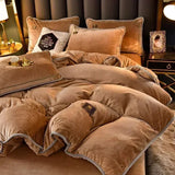 elvesmall Luxury Milk Velvet Ultra-thick Warm Bedding Set for Winter Warmth Skin-friendly Duvet Cover Set King Antistatic Quilt Cover Sets