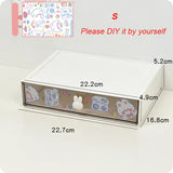 elvesmall Cute Desk Organizer Drawer With Sticker Kawaii Plastic Office Table Organizer Stationery Storage Box Container For Home School