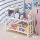 elvesmall Ins Desktop 2 Layer Storage Rack Large Capacity Multifunctional Student Desk Storage Office Cosmetics Stationery Organizing Rack