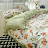 elvesmall Japanese-Style Simple Pure Cotton Small Fresh AB Bedding Quilt Cover Pillowcase Bed Sheet Double Bed Home Textile Four-Piece Set