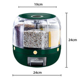 elvesmall 6KG Rotatable 360 Degree Rice Dispenser Sealed Dry Grain Bucket Dispenser Moisture-proof Kitchen Food Container Storage Box