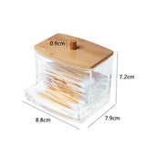 elvesmall Acrylic Makeup Organizer Cotton Swabs Containerwith Bamboo Lid Cosmetic Transparent Box Cotton Pad Organizer Jewelry Storage Box