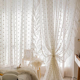 elvesmall  White Pompom Sheer Curtains Girls Room Romantic Elegant Vintage Lace Tulle Light Filtering Window Drapes Curtains for Bedroom