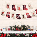 elvesmall  Christmas Banner Hanging Merry Christmas Tree Santa Claus Elk Socks Pulling Flag Home DIY Xmas Party Decoration
