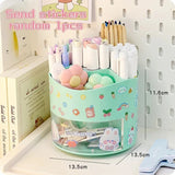 elvesmall Cute Rotating Pen Holder Desktop Drawer Stationery Box Case School Office Desk Kawaii Stationery Storage Box Organizer Stickers