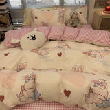 elvesmall Korean Style Strawberry Bedding Set Flat Bed Sheet Twin Full Queen Nordic Bed Linen Kids Girls Floral Cartoon Rabbit Duvet Cover