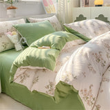 elvesmall  Romantic Bedding Set Washed Cotton Duvet Cover Set Pillowcase Bed Linen Couple Bed Sheets Set Korean Quilt Cover for Boys Girls