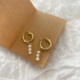 elvesmall Baroque Pearl Gold Color Hoop Earrings For Women Thick Circel Round Hoops Pearl Beads Ear Rings Korean Jewelry