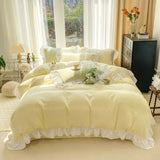 elvesmall Chic Ruffle Lace Duvet Cover Set for Girl Yellow Princess Comforter Cover 3 Piece Bedding with Zipper Closure Soft Bedroom Decor