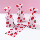 elvesmall 25/50/100pcs Strawberry Theme Party Candy Gift Bags Biscuit Packing Bag Birthday Party Decor Strawberry Party Baby Shower Decor