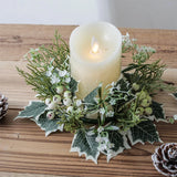 elvesmall Christmas Candlestick Wreath Artificial Berry Garland Candle Ring Xmas Table Decoration Fake Leaves Wreath For Candle Holder