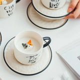 elvesmall  -  Cute Kitten Ceramic Cat Claw Cup Afternoon Tea Coffee Cups with Plates Dishes Ceramic Mug for Couples and Children Drinking Milk