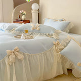 elvesmall French Princess Style Bedding Sets Ruffle Lace Bow Quilt Cover Romantic Wedding Bedclothes Decor Woman Girls Bedroom Duvet Cover