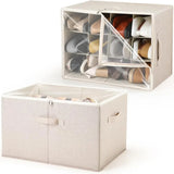 elvesmall Shoe Storage Organizer for Closet, 2-Pack Large  Box  Containers with Clear Cover and Adjustable Dividers