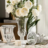 elvesmall  Nordic Simple Embossed High Glass Vase Transparent Living Room Flower Arrangement Hotel Wedding Wind Lamp Ins Decoration
