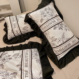 elvesmall Floral Duvet Cover Set 4pcs Soft Ruffle Vintage Flower Bedding Set Light Luxury Reversible Comforter Cover with Zipper Closure