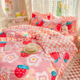elvesmall Ins Pink Princess Lace Love Heart Duvet Cover Pillowcase and Bed Skirt Sheet for Girls Bedding Linen 4pcs Home Textiles