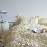 elvesmall  Quilt Cover INS Girl Blue Solid Color Seersucker Ruffles Lace Bedding Set Kawaii  Soft Sheet Woman Duvet Cover Pillow Covers