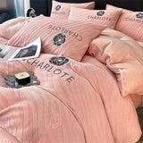 elvesmall  Thickened milk plush four piece bed set for winter light luxury high-end bedding, suede sheets, and duvet covers