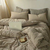elvesmall Simple Bedding Set Plaid Sold Color Single Queen Size Duvet Cover No Filling Boys Girls Flat Sheet Pillowcase Kit
