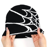 elvesmall Fashion Knitting Spider Web Design Hat for Men Women Pullover Pile Cap Y2k Goth Warm Beanie Hats New Hip-hop Street Cap