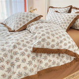 elvesmall Kawaii Princess Pure Cotton Bedding Set Full Size Lovely Ruffles Single Doubel Duvet Cover Set Girls Woman Cozy Bedding Sets