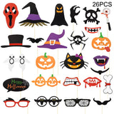 elvesmall Halloween Party Photo Booth Props Trick or Treat Pumpkin Ghost Lips Skull Glasses Witch Hat Spider Mask Pose Sign Kit Photo Prop