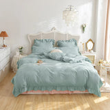 elvesmall Lace Ruffles Bedding Set White and Gray Color Bedclothes for Boys/Girls Full Size Quilt Cover Sets Queen/King Bed Linen Sets