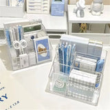elvesmall Large Capacity Desk Pen Holder Pen Stand Transparent Stationery Organizer 5-Grid Acrylic Pencil Storage Box Cosmetic Organizer