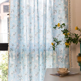 elvesmall Semi Blackout Curtains for Kitchen Living Room Bedroom Home Decoration Curtains American Style Blue Floral Print Cotton Linen