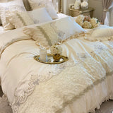 elvesmall  European-Style Luxury High-End 100 Cotton Four-Piece Set Exquisite Lace Embroidery Cotton Quilt Cover Bed Sheet Bedding