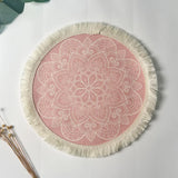 elvesmall New Bohemian Diameter 34cm/16cm Round Insulated Anti-scald Placemat Coaster Kitchen Accessories with Tassels