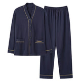 elvesmall  Men Pajamas Suit Long sleeved Pure Cotton Simple Casual Cardigan V-neck Homewear Set All Plus Size Breathable Autumn Sleepwear