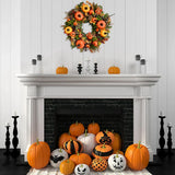elvesmall  45cm Fall Wreaths for Front Door Autumn Wreath with Berry Pumpkin Maple Leaves Thanksgiving Harvest Festival Home Decoration