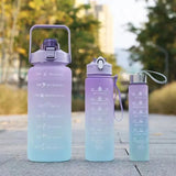 elvesmall  -  3pcs Set Gym Bottles with Time Graduated Space Water Cup High Capacity Portable Plastic Cups Outdoor Travel Water Bottle Set