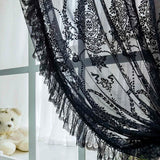 elvesmall  1PC Black Side Lace Sheer Curtain for Living Room Voile Drape Kitchen Window Treatment Grommet Ring Custom