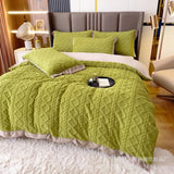 elvesmall Winter A thick milk velvet four-piece warm rabbit velvet solid color sheets quilt coral velvet bedding kit